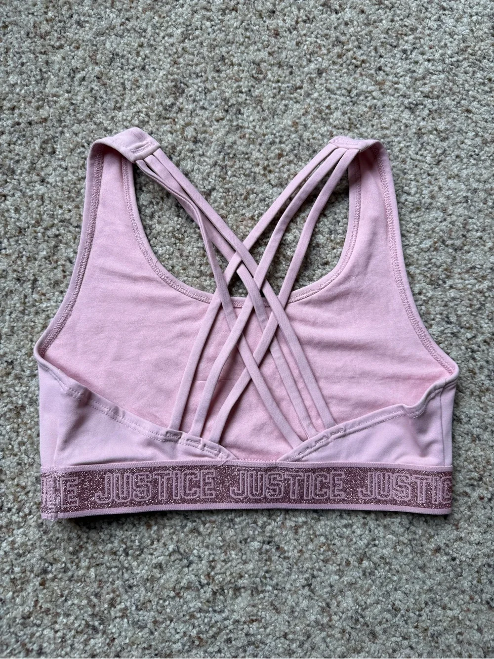 Justice Pale Pink Crisscross Back Sports Bra